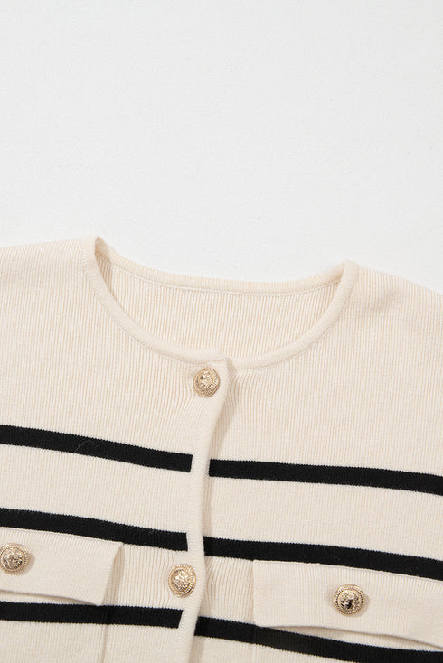 Classic Stripe Button Front Collared Knit Cardigan