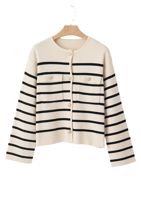 Classic Stripe Button Front Collared Knit Cardigan
