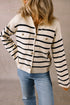 Classic Stripe Button Front Collared Knit Cardigan