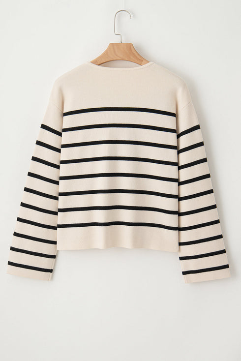 Classic Stripe Button Front Collared Knit Cardigan