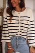Classic Stripe Button Front Collared Knit Cardigan