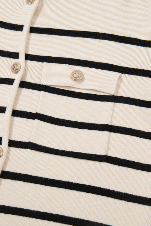 Classic Stripe Button Front Collared Knit Cardigan