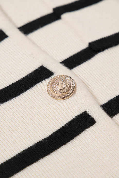 Classic Stripe Button Front Collared Knit Cardigan