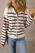 Classic Stripe Button Front Collared Knit Cardigan