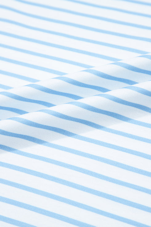 Classic Stripe Knit Floral Puff Sleeve Mix Media Top