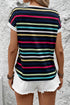 Classic Stripe Print Contrast Edge Detail Crew Neck Casual T-shirt Top