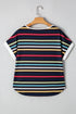 Classic Stripe Print Contrast Edge Detail Crew Neck Casual T-shirt Top