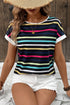 Classic Stripe Print Contrast Edge Detail Crew Neck Casual T-shirt Top