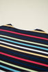 Classic Stripe Print Contrast Edge Detail Crew Neck Casual T-shirt Top