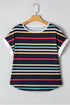 Classic Stripe Print Contrast Edge Detail Crew Neck Casual T-shirt Top