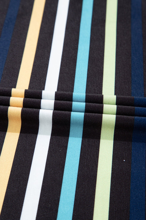 Classic Stripe Print Contrast Edge Detail Crew Neck Casual T-shirt Top