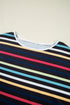 Classic Stripe Print Contrast Edge Detail Crew Neck Casual T-shirt Top