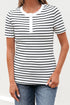 Classic Stripe Textured Short Sleeve Button Front Henley Tee Top