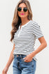 Classic Stripe Textured Short Sleeve Button Front Henley Tee Top