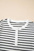 Classic Stripe Textured Short Sleeve Button Front Henley Tee Top