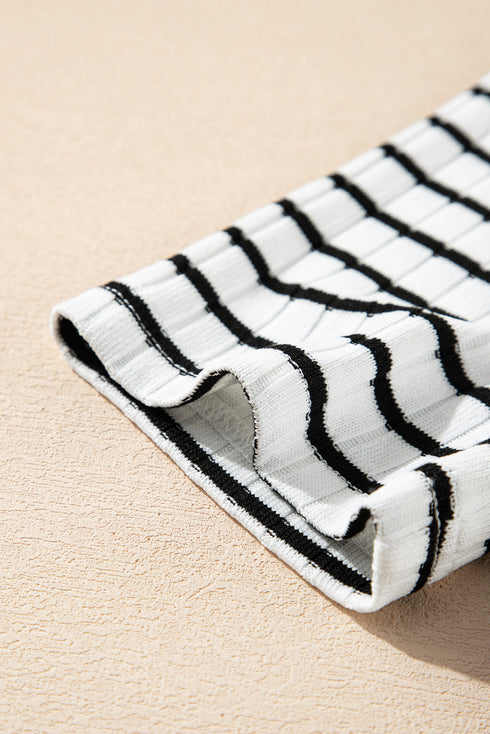 Classic Stripe Textured Short Sleeve Button Front Henley Tee Top