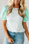 Classic Striped Pattern Short Puff Sleeve Top