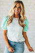 Classic Striped Pattern Short Puff Sleeve Top
