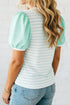 Classic Striped Pattern Short Puff Sleeve Top