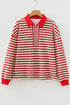 Classic Striped Print Zipper V Neck Long Sleeve Top