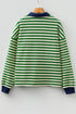 Classic Striped Print Zipper V Neck Long Sleeve Top