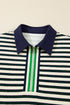 Classic Striped Print Zipper V Neck Long Sleeve Top