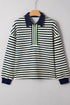 Classic Striped Print Zipper V Neck Long Sleeve Top