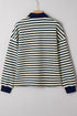 Classic Striped Print Zipper V Neck Long Sleeve Top