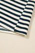 Classic Striped Print Zipper V Neck Long Sleeve Top