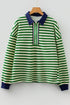 Classic Striped Print Zipper V Neck Long Sleeve Top