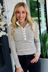 Classic Striped Ribbed Knit Button Front Henley Top