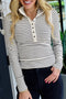 Classic Striped Ribbed Knit Button Front Henley Top