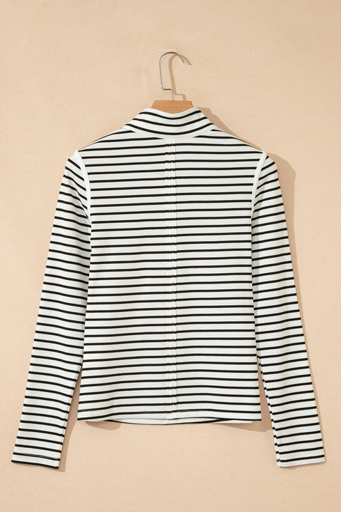 Classic Striped Ribbed Knit Button Front Henley Top