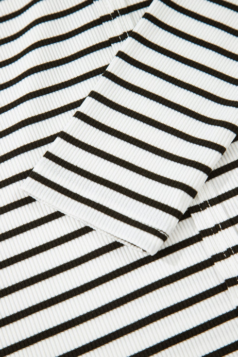 Classic Striped Ribbed Knit Button Front Henley Top