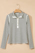 Classic Striped Ribbed Knit Button Front Henley Top