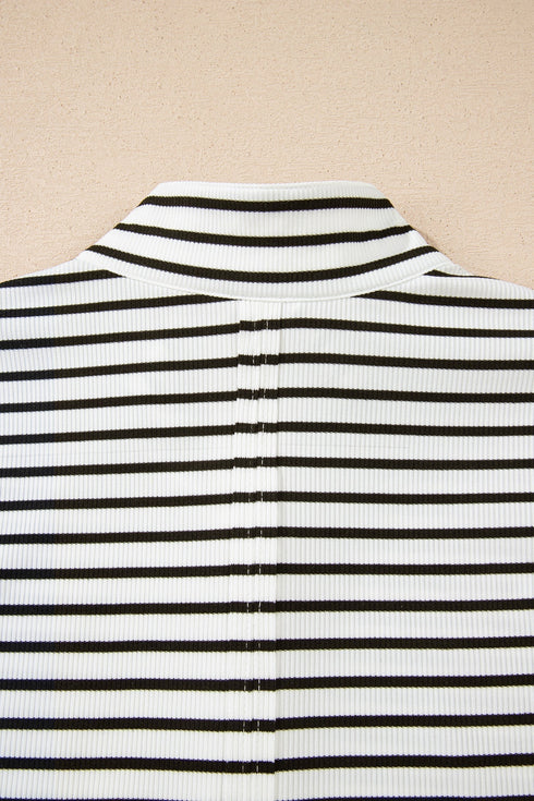 Classic Striped Ribbed Knit Button Front Henley Top