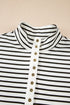 Classic Striped Ribbed Knit Button Front Henley Top