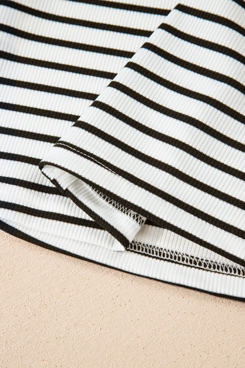 Classic Striped Ribbed Knit Button Front Henley Top