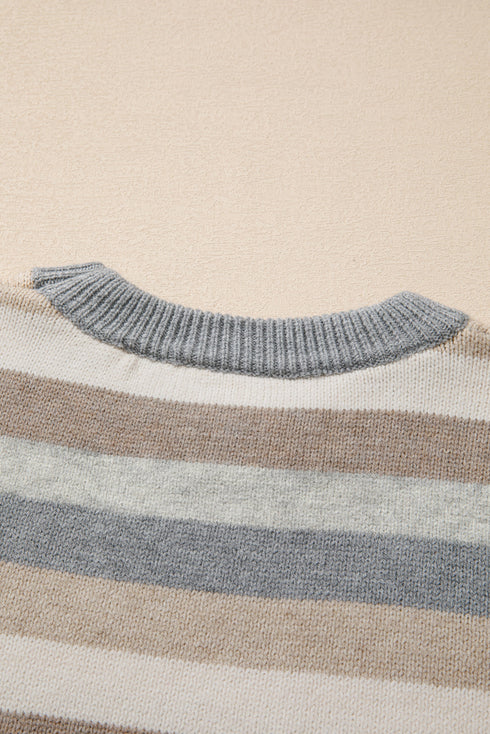 Classic Striped Ribbed Knit Long Sleeve Crewneck Sweater