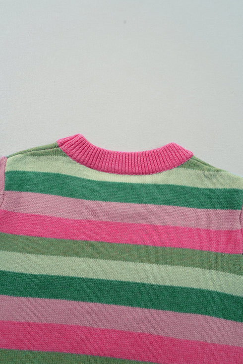 Classic Striped Ribbed Knit Long Sleeve Crewneck Sweater