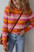 Classic Striped Ribbed Knit Long Sleeve Crewneck Sweater