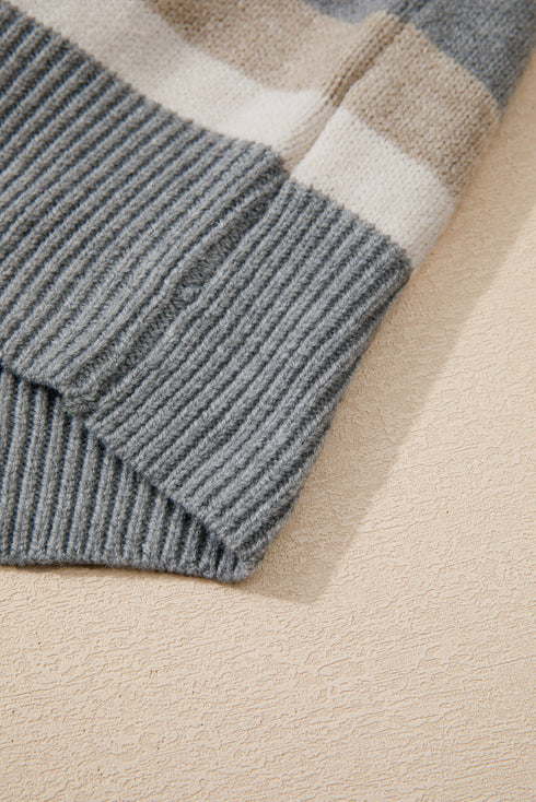 Classic Striped Ribbed Knit Long Sleeve Crewneck Sweater