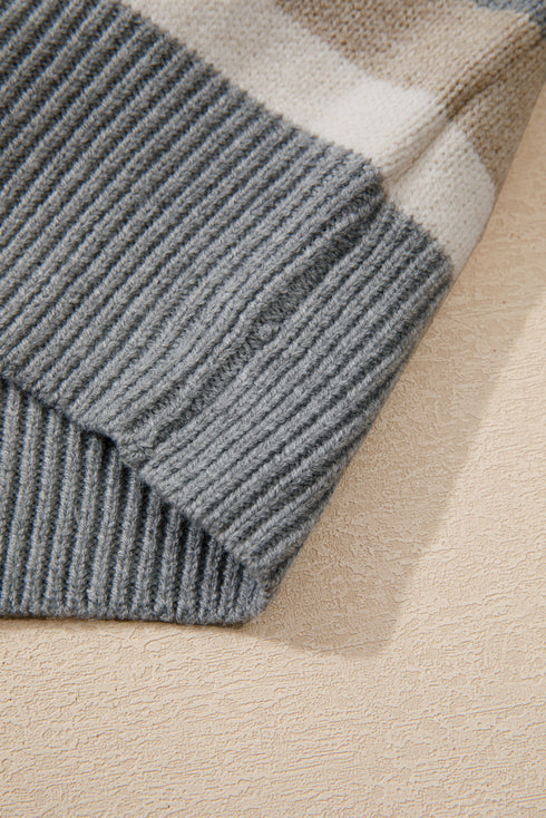 Classic Striped Ribbed Knit Long Sleeve Crewneck Sweater