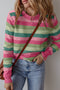 Classic Striped Ribbed Knit Long Sleeve Crewneck Sweater