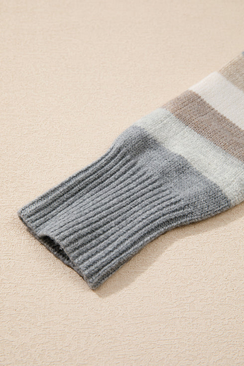Classic Striped Ribbed Knit Long Sleeve Crewneck Sweater