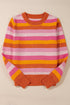 Classic Striped Ribbed Knit Long Sleeve Crewneck Sweater