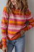 Classic Striped Ribbed Knit Long Sleeve Crewneck Sweater