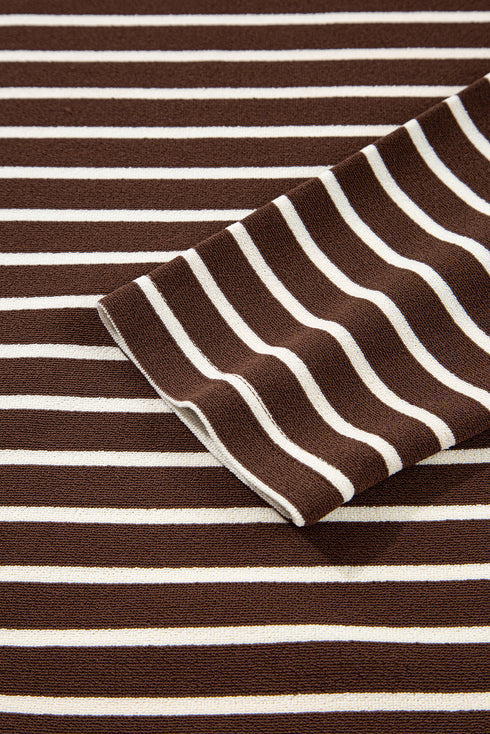 Classic Striped Ribbed Knit Long Sleeve Cropped Pullover