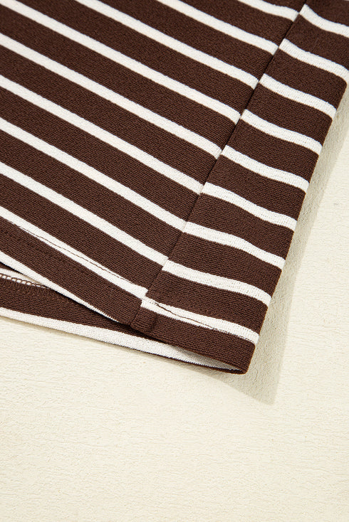 Classic Striped Ribbed Knit Long Sleeve Cropped Pullover