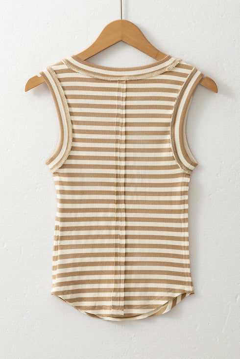 Classic Striped Ribbed Knit Sleeveless Tank Top